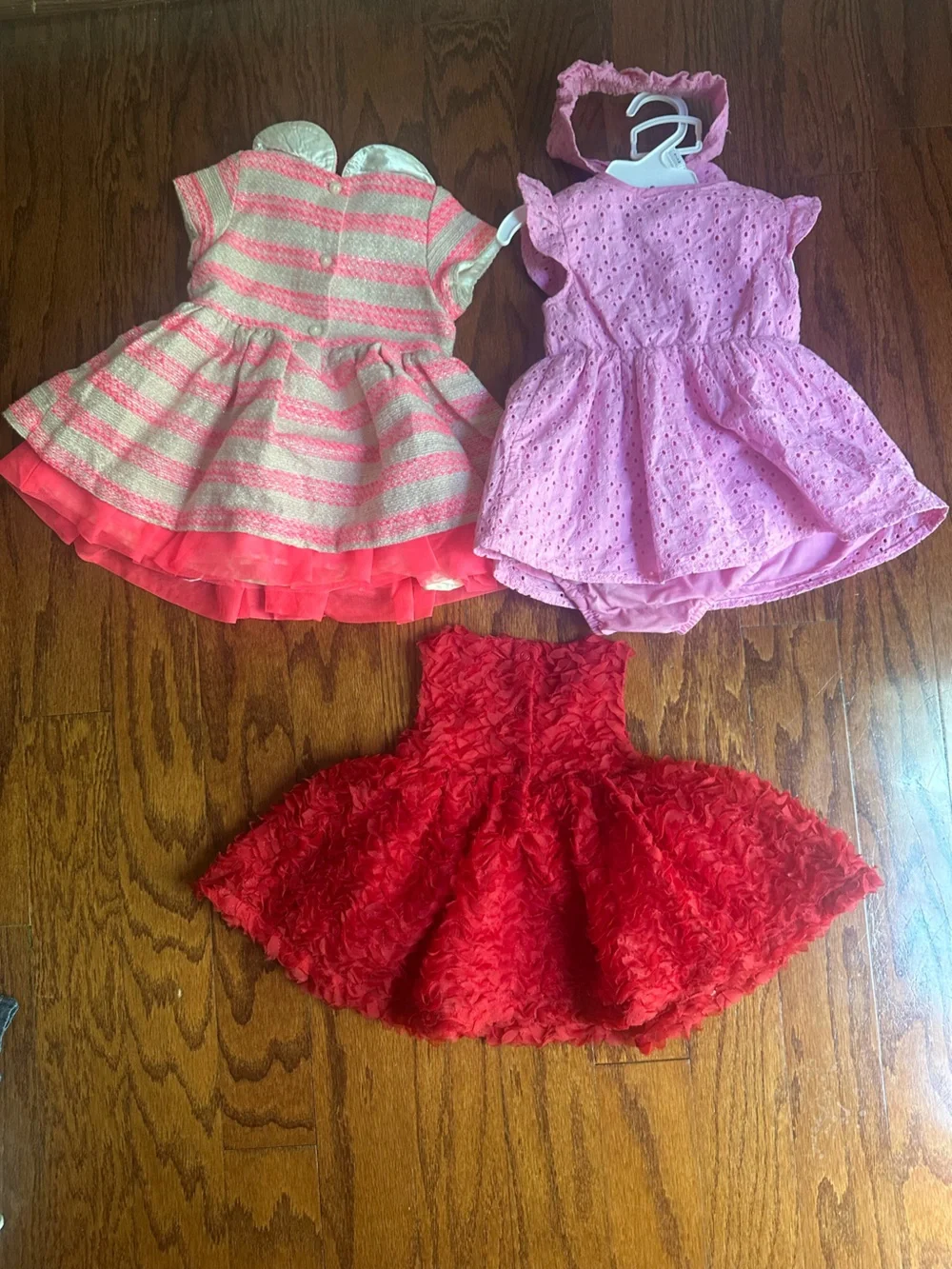 3 Baby Girl Dresses - Pink, Light Pink, Red from 3-9 months